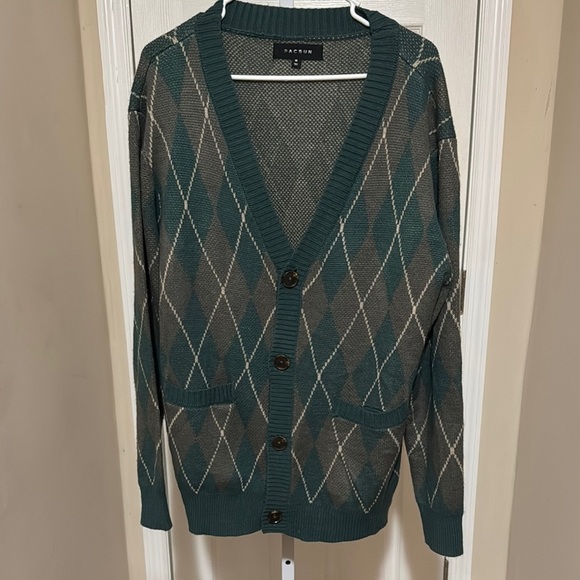 PacSun Women's Green and Gray Diamond Cardigan - Picture 1 of 3